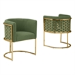 Best Quality Furniture Set of 2 Chairs in Green Teddy Fabric and Chrome Base