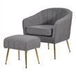 Best Quality Furniture 2pc Barrel Chair & Ottoman Set with Gray Boucle Fabric