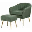 Best Quality Furniture 2pc Barrel Chair & Ottoman Set with Green Boucle Fabric
