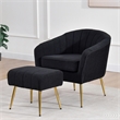 Best Quality Furniture 2pc Barrel Chair & Ottoman Set with Black Boucle Fabric