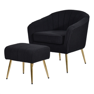 Best Quality Furniture 2pc Barrel Chair & Ottoman Set with Black Boucle Fabric