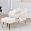 Best Quality Furniture 2pc Barrel Chair & Ottoman Set with Beige Boucle Fabric