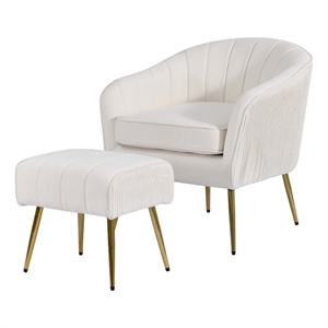 Best Quality Furniture 2pc Barrel Chair & Ottoman Set with Beige Boucle Fabric