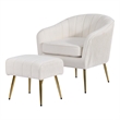 Best Quality Furniture 2pc Barrel Chair & Ottoman Set with Beige Boucle Fabric