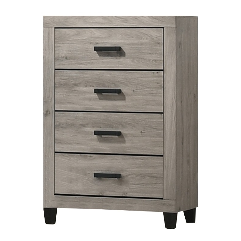 Best Quality Furniture Light Gray Wood 6 Pc Bedroom Set with King Panel Bed