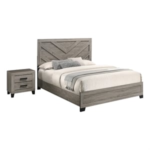 Best Quality Furniture Light Gray Wood 2 Pc Bedroom Set with King Panel Bed