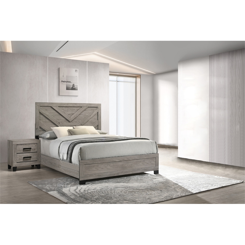 Best Quality Furniture Light Gray Wood 2 Pc Bedroom Set with Full Panel Bed