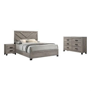 Best Quality Furniture Light Gray Wood 3 Pc Bedroom Set with Full Panel Bed