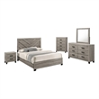 Best Quality Furniture Light Gray Wood 5 Pc Bedroom Set with Queen Panel Bed
