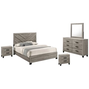 Best Quality Furniture Light Gray Wood 5 Pc Bedroom Set with Queen Panel Bed