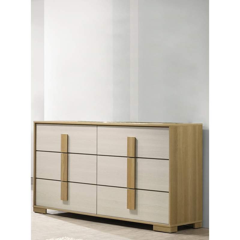 Best Quality Furniture Natural Wood Colored 6 Drawer Dresser with White Panels
