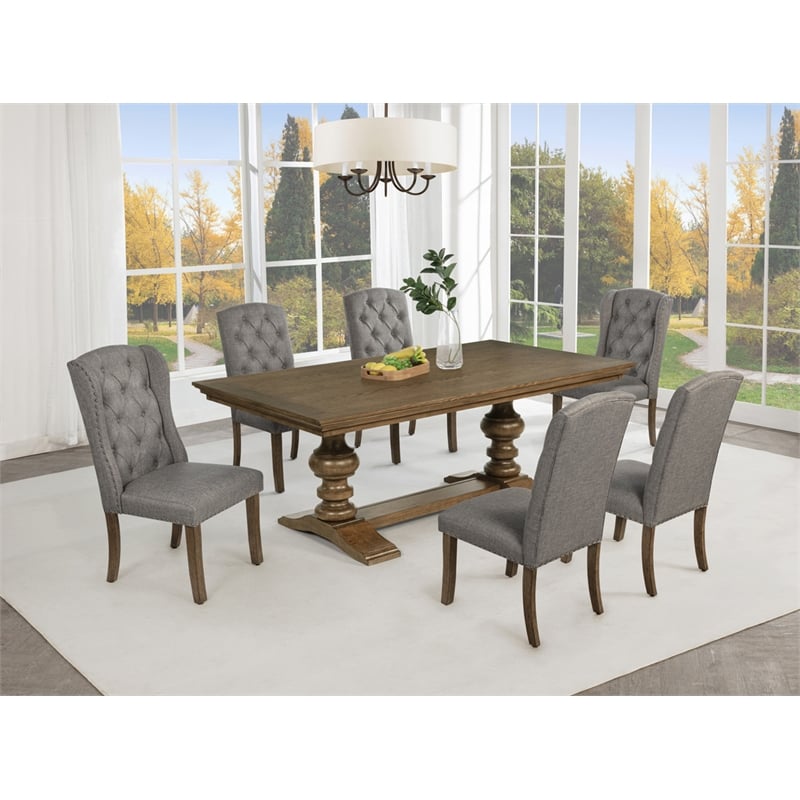 Best Quality Furniture Brown Oak Wood Dining Set with Mixed Gray Chairs