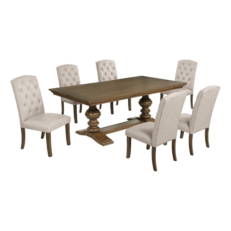 Best Quality Furniture Brown Oak Wood Dining Set with Beige Side Chairs