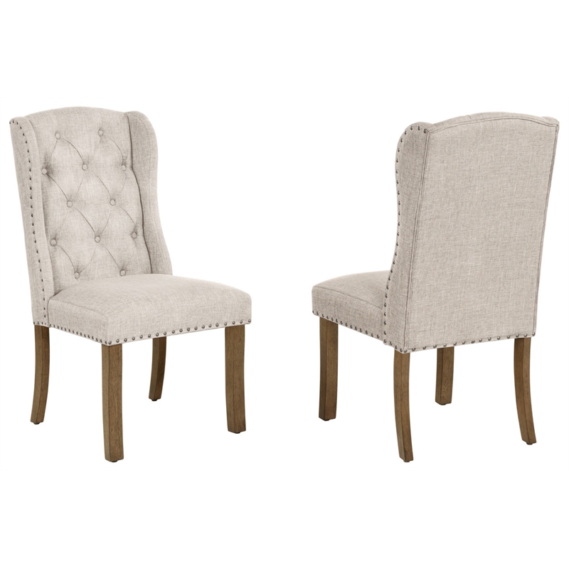 Best Quality Furniture Brown Oak Wood Dining Set with Beige Wing Back Chairs