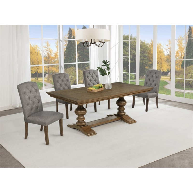 Best Quality Furniture Brown Oak Wood Dining Set with Gray Side Chairs