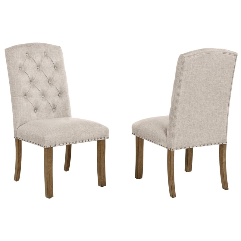 Best Quality Furniture Brown Oak Wood Dining Set with Beige Side Chairs
