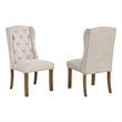 Best Quality Furniture Beige Fabric Wing Back Side Chairs with Button Tufting