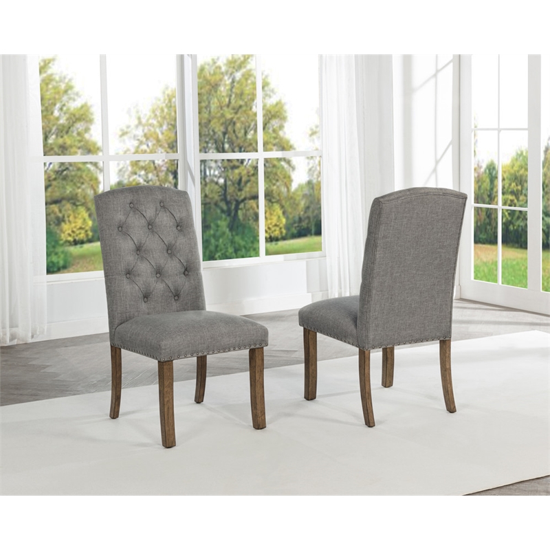 Best Quality Furniture Gray Fabric Parson Side Chairs with Button Tufting