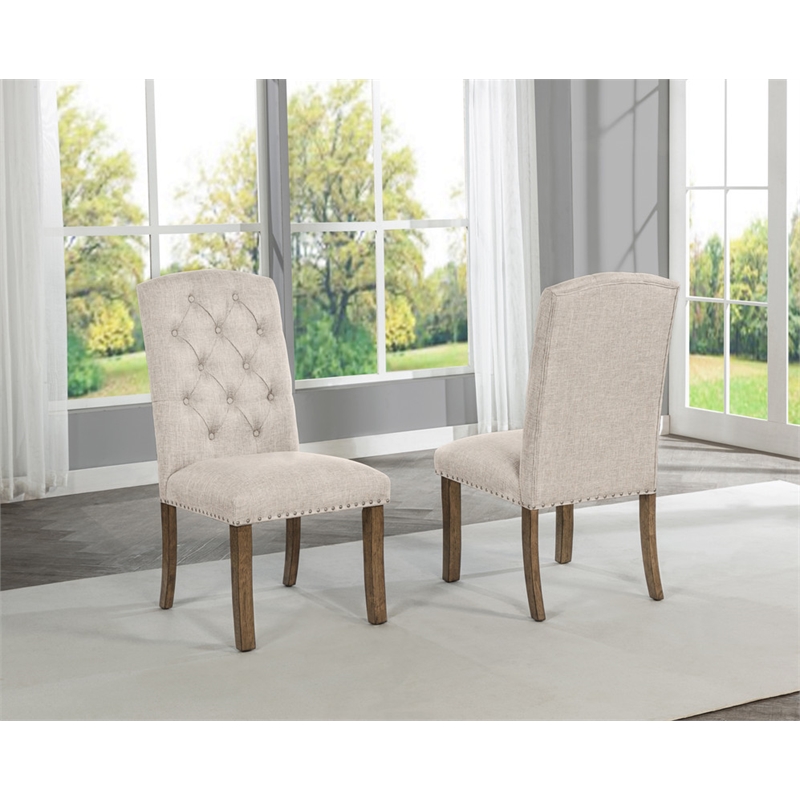 Best Quality Furniture Beige Fabric Parson Side Chairs with Button Tufting