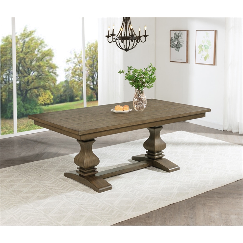 Best Quality Furniture Rustic Oak Wood Dining Set with Gray Wing Back Chairs