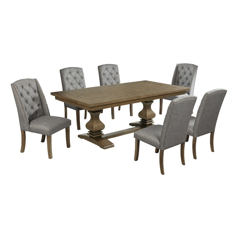 Best Quality Furniture Rustic Oak Wood Dining Set with Mixed Gray Chairs