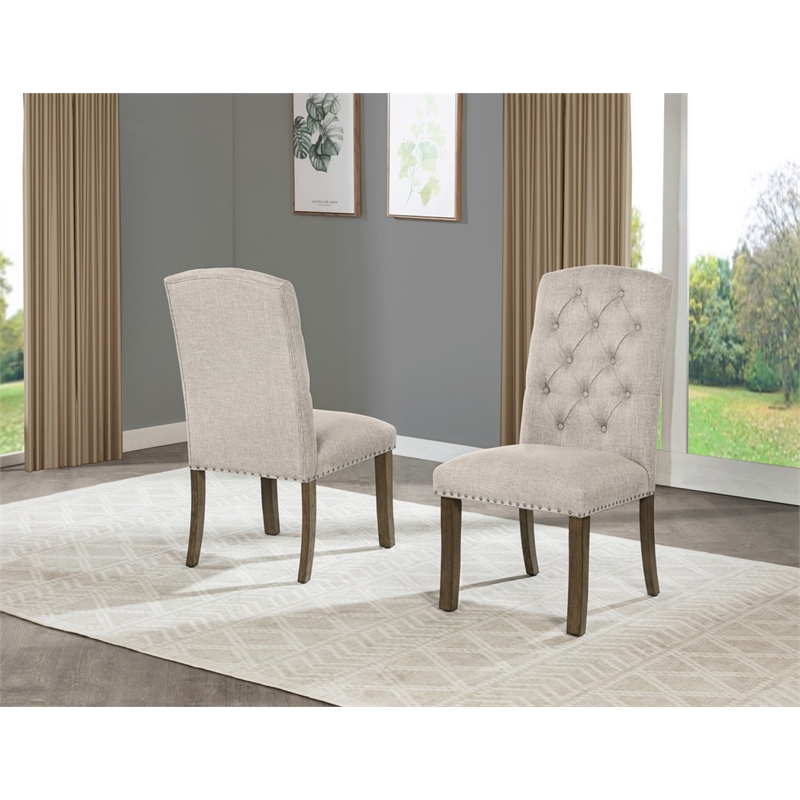 Best Quality Furniture Beige Fabric Parson Side Chairs with Button Tufting