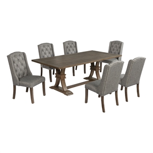 Best Quality Furniture Rustic Brown-Gray Wood Dining Set with Gray Linen Chairs