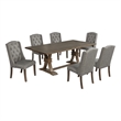 Best Quality Furniture Rustic Brown-Gray Wood Dining Set with Gray Linen Chairs