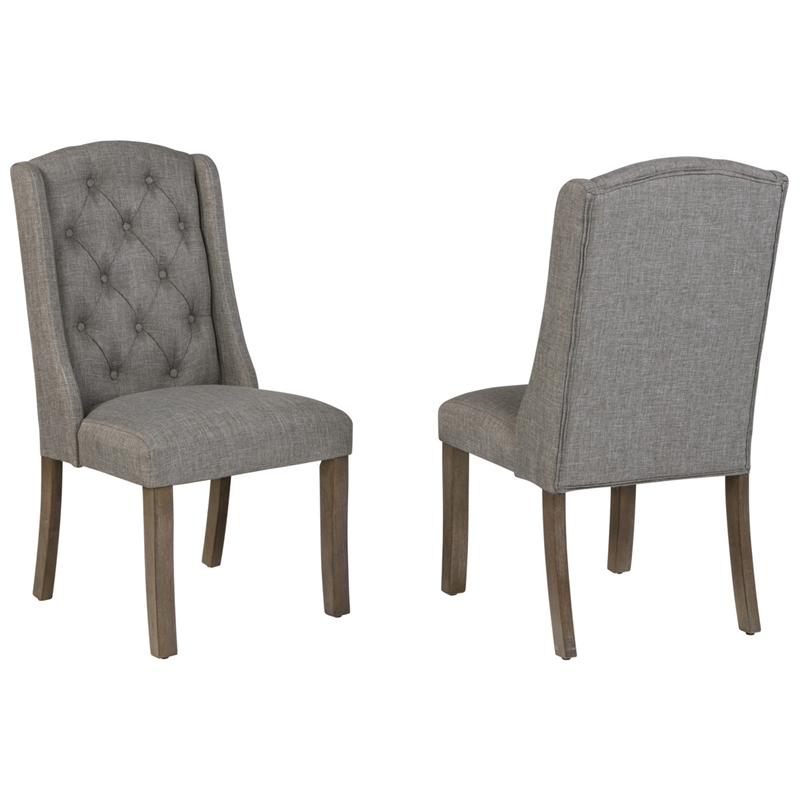 Best Quality Furniture Rustic Brown-Gray Wood Dining Set with Gray Linen Chairs