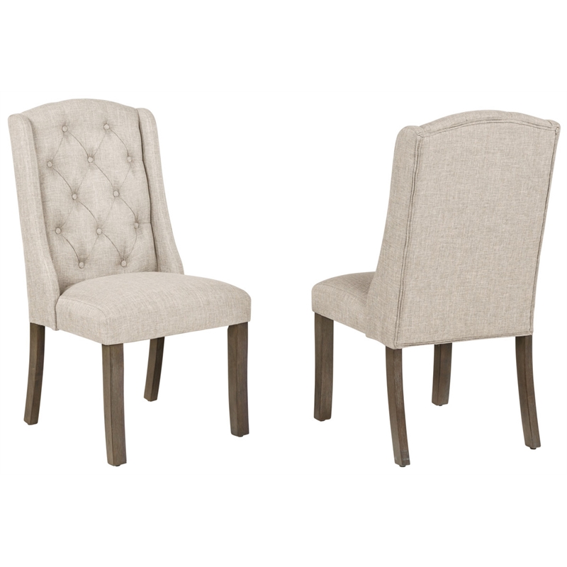 Best Quality Furniture Rustic Brown-Gray Wood Dining Set with Beige Linen Chairs