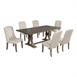 Best Quality Furniture Rustic Brown-Gray Wood Dining Set with Beige Linen Chairs