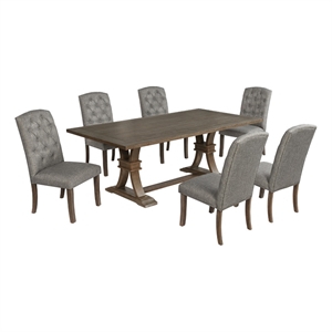 Best Quality Furniture Rustic Brown-Gray Wood Dining Set with Gray Linen Chairs