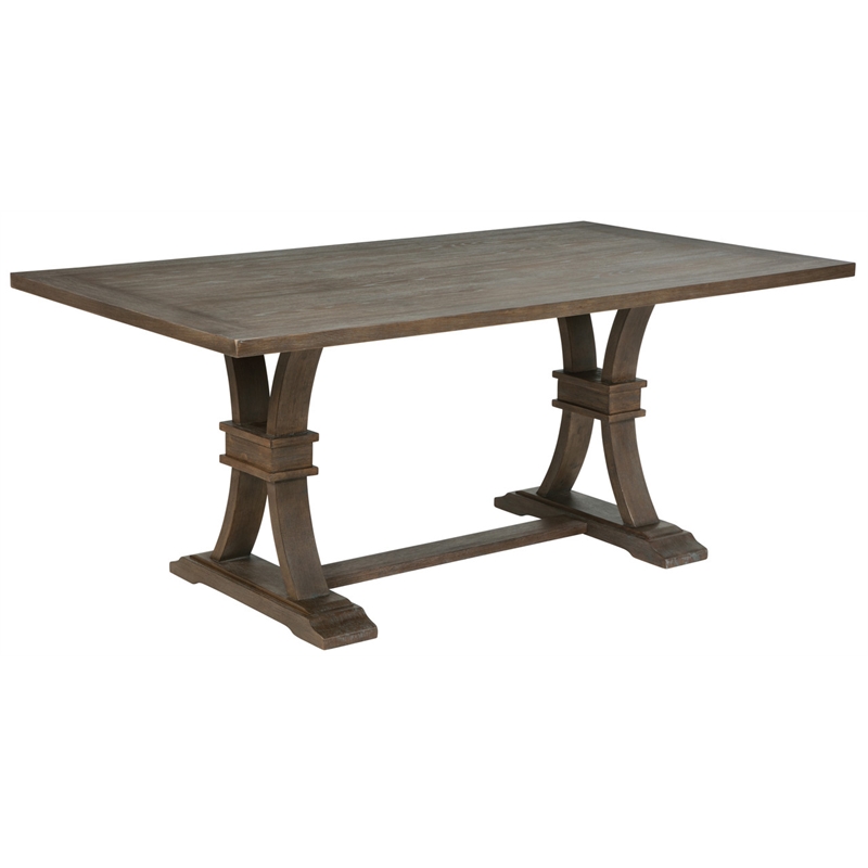 Best Quality Furniture Rustic Brown-Gray Wood Dining Set with Beige Linen Chairs