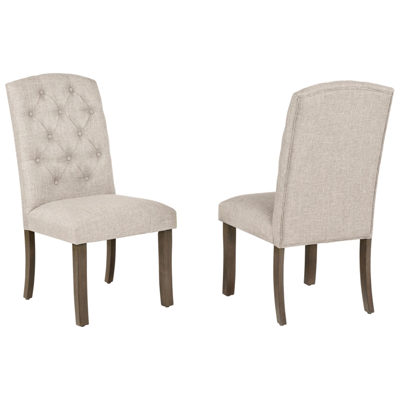 Best Quality Furniture Rustic Brown-Gray Wood Dining Set with Beige Linen Chairs