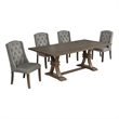 Best Quality Furniture Rustic Brown-Gray Wood Dining Set with Gray Linen Chairs
