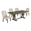 Best Quality Furniture Rustic Brown-Gray Wood Dining Set with Beige Linen Chairs