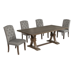 Best Quality Furniture Rustic Brown-Gray Wood Dining Set with Gray Linen Chairs