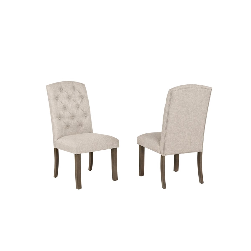 Best Quality Furniture Rustic Brown-Gray Wood Dining Set with Beige Linen Chairs