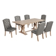 Best Quality Furniture Rustic Light Oak Wood Dining Set with Gray Linen Chairs
