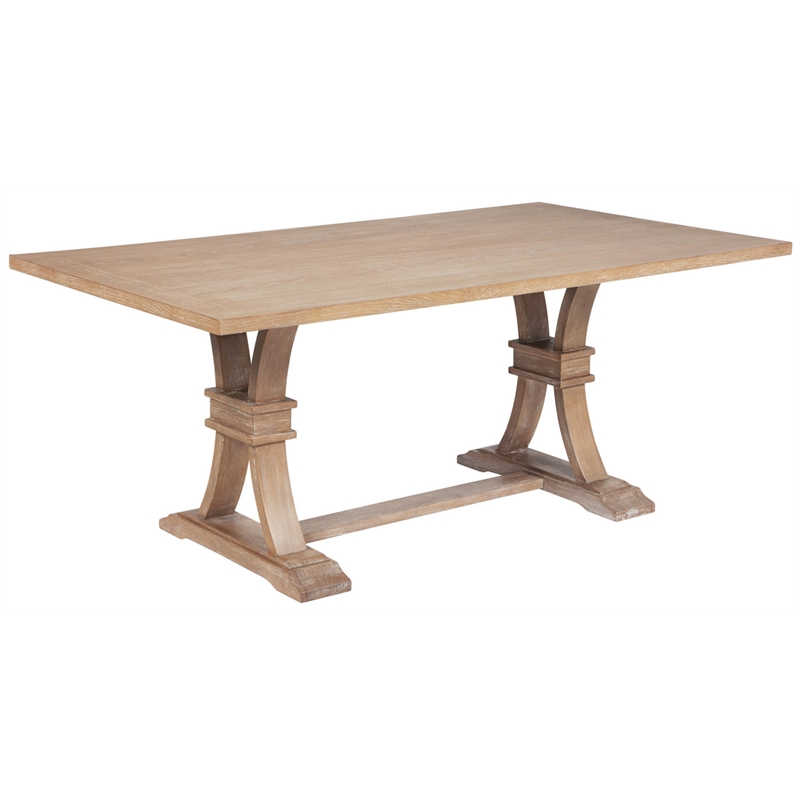 Best Quality Furniture Rustic Light Oak Wood Dining Set with Gray Linen Chairs