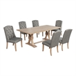 Best Quality Furniture Rustic Light Oak Wood Dining Set with Gray Linen Chairs
