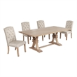 Best Quality Furniture Rustic Light Oak Wood Dining Set with Beige Linen Chairs