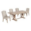 Best Quality Furniture Rustic Light Oak Wood Dining Set with Beige Linen Chairs
