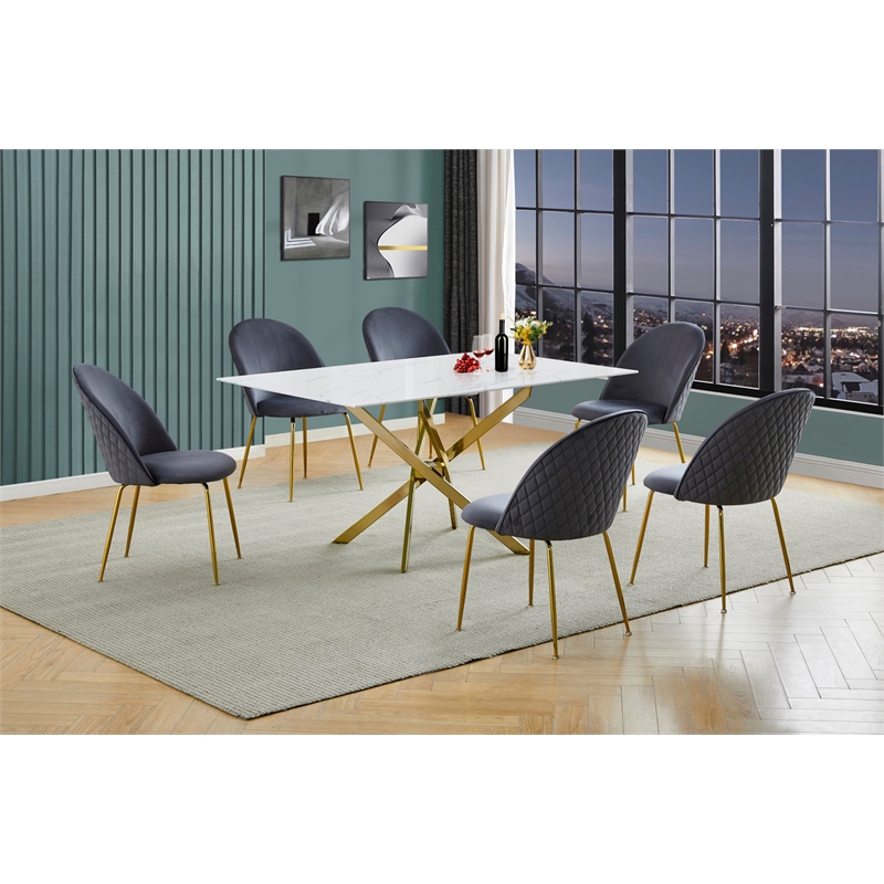 Best Quality Furniture Glass with White Marble Wrap Dining Set and Gray Chairs