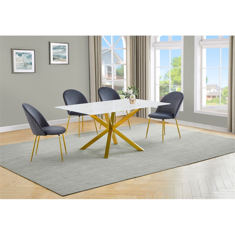 Best Quality Furniture Glass with White Marble Wrap Dining Set and Gray Chairs
