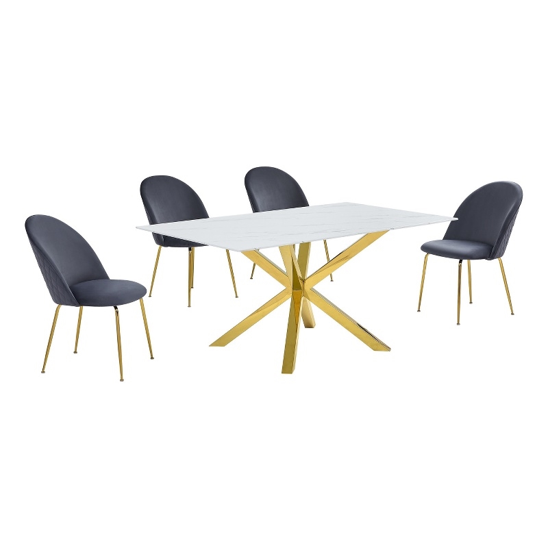 Best Quality Furniture Glass with White Marble Wrap Dining Set and Gray Chairs