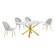 Best Quality Furniture Glass with White Marble Wrap Dining Set and Cream Chairs