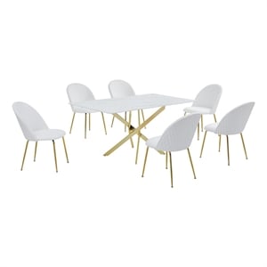 Best Quality Furniture Glass with White Marble Wrap Dining Set and White Chairs