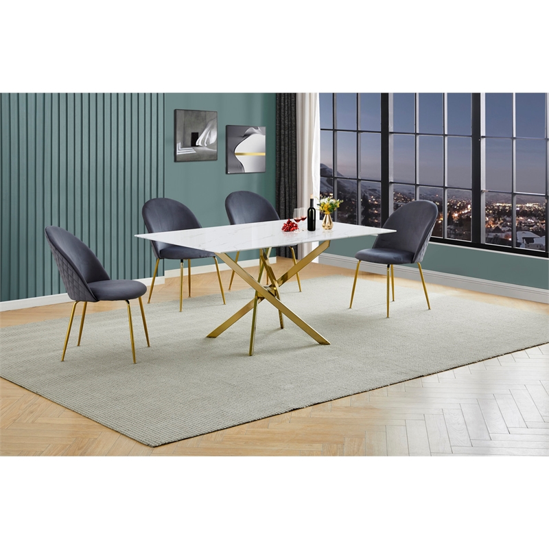 Best Quality Furniture Glass with White Marble Wrap Dining Set and Gray Chairs