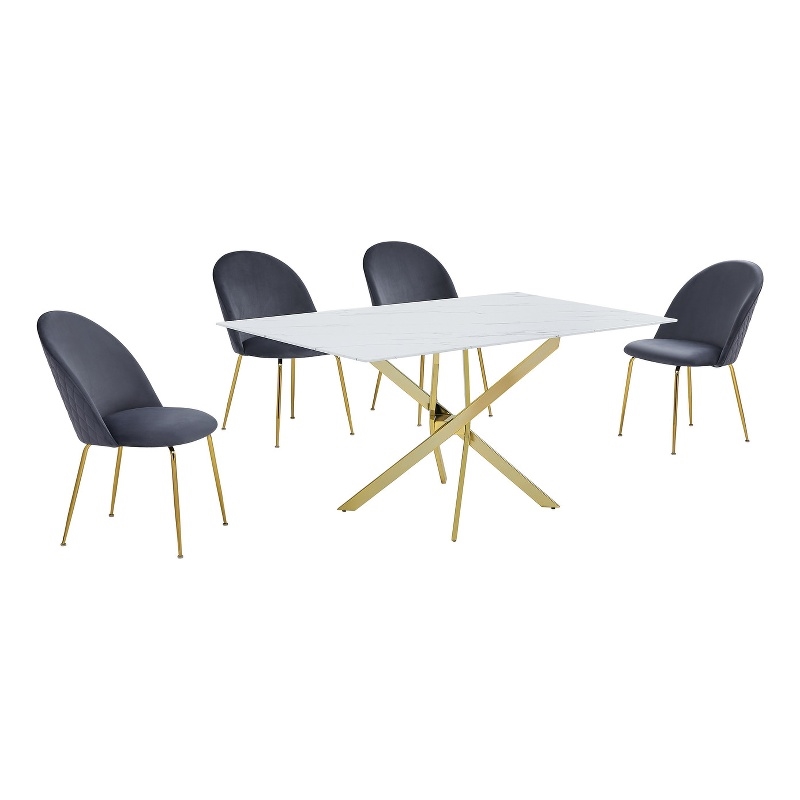 Best Quality Furniture Glass with White Marble Wrap Dining Set and Gray Chairs